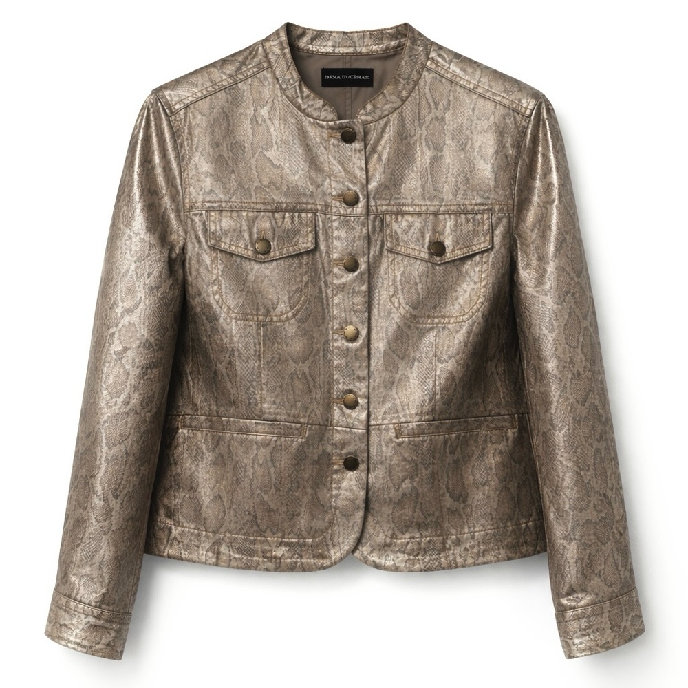 Dana Buchman Metallic Snake Print Faux Leather Jacket 10
